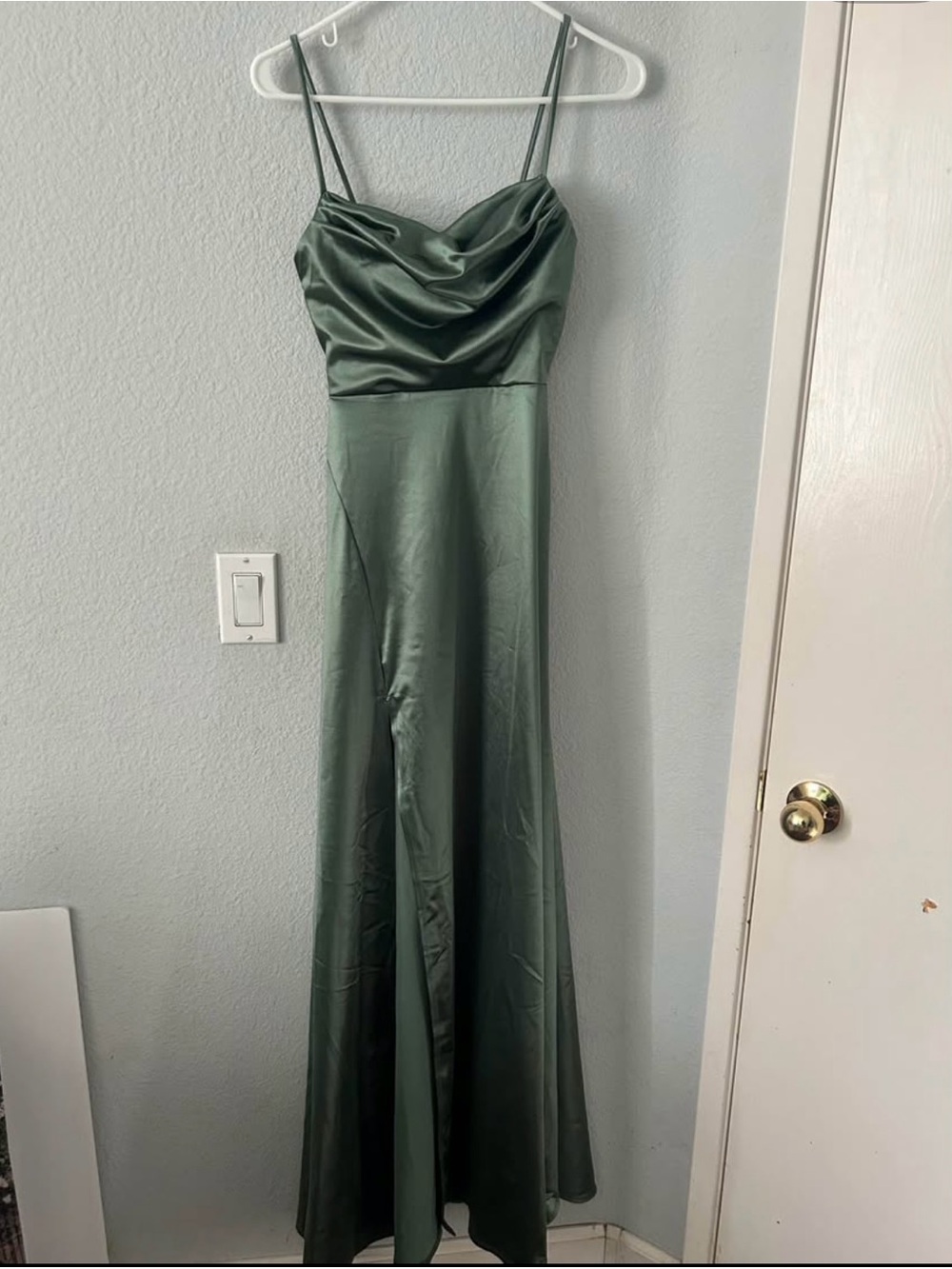 Windsor Olive Green Satin Cowl-Neck Maxi Dress